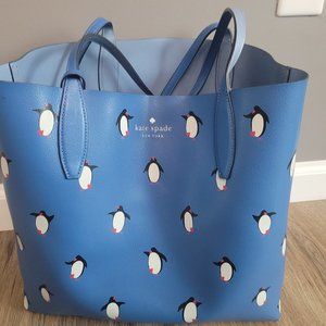 Kate Spade New York Arctic Friends Penguin Large Reversible Tote Bag Handbag